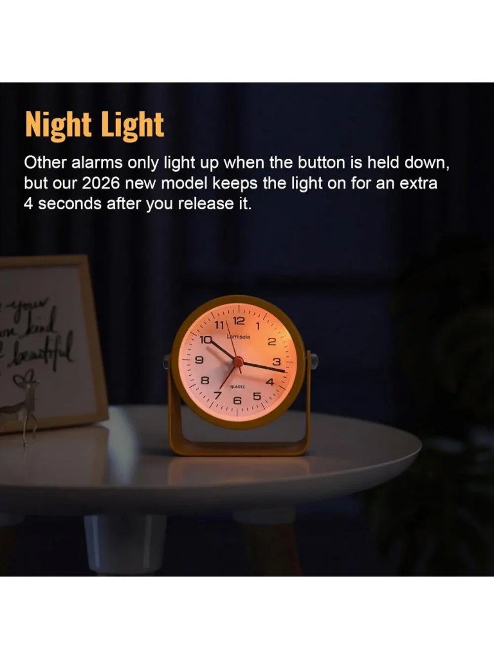 Home Orange Analog Quartz Battery Vintage Operated Silent Small Desk Alarm Clock